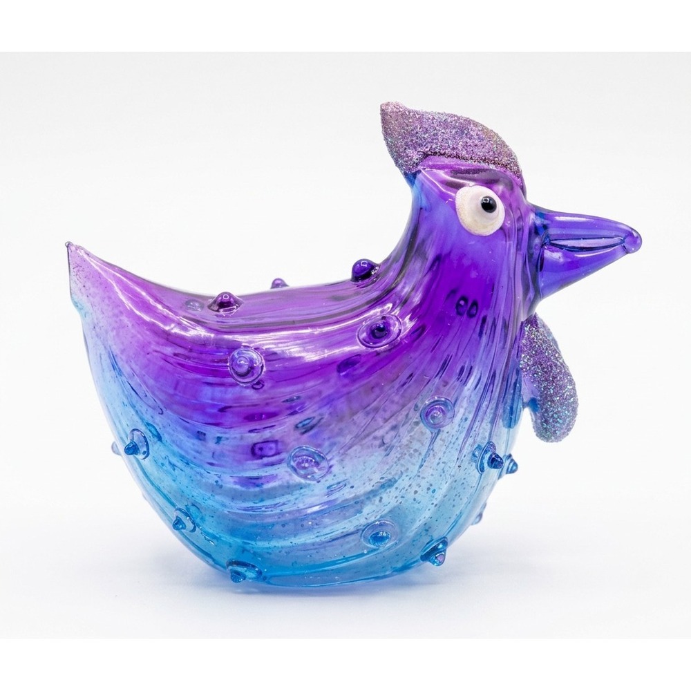 Pier 1 Imports Blanche the Bumpy Chicken, Purple / Blue Glass, 2.5" x 2.25" - Picture 4 of 11